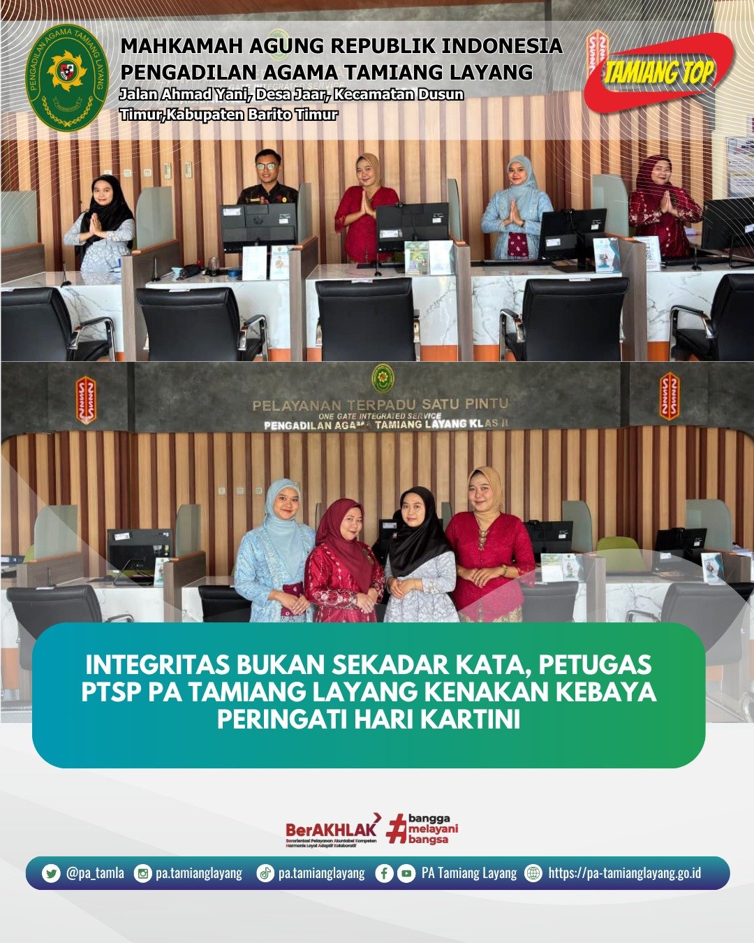 Integritas Bukan Sekadar Kata, Petugas PTSP PA Tamiang Layang Kenakan Kebaya Peringati Hari Kartini